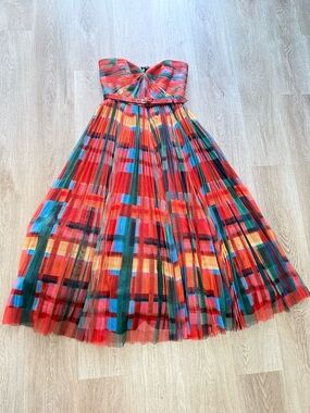 Hutch square print pleated tulle strapless belted maxi dress gown size 2 NEW